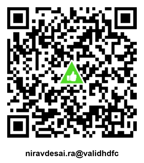 UPI QR code for niravdesai.ra@validhdfc, with the green thumbs-up mark